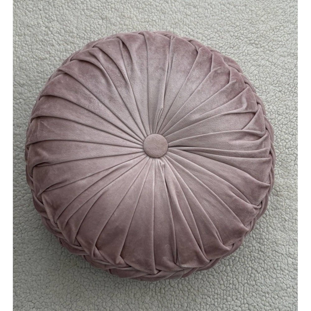 Round Velvet Throw Pillow Pumpkin Light Pink Blush Tufted Pleated Cushion Decor